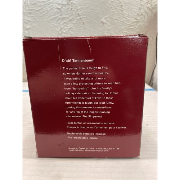 Homer Simpson "D'Oh Tannenbaum" Christmas Ornament w/ Sound Carlton Cards (2005) - Picture 2 of 2